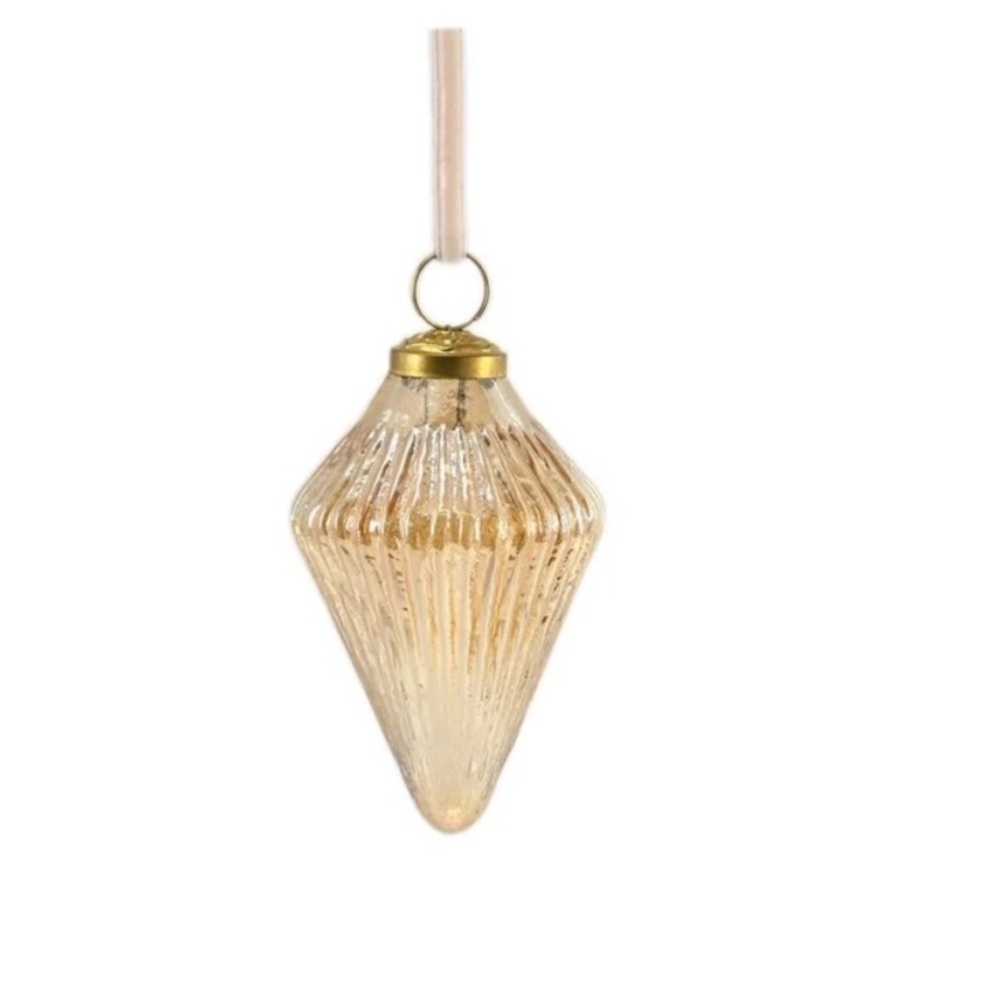6 Gold Glass and Metal Gem Christmas Ornament,